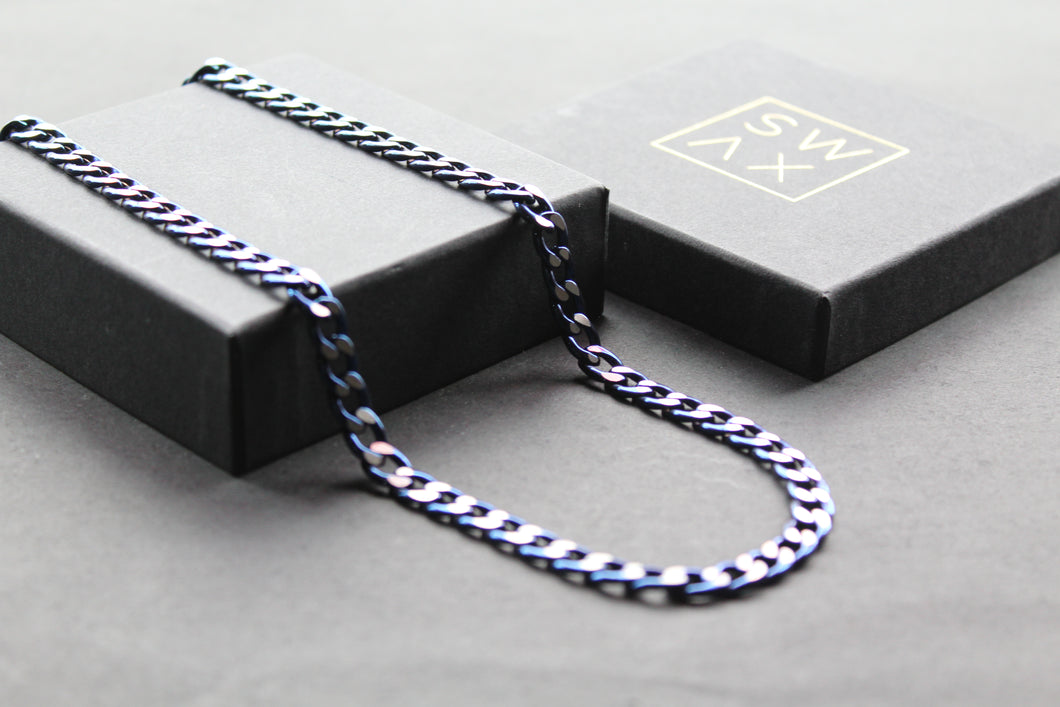 Steel Chain with Matte and Polished Sapphire Blue IP