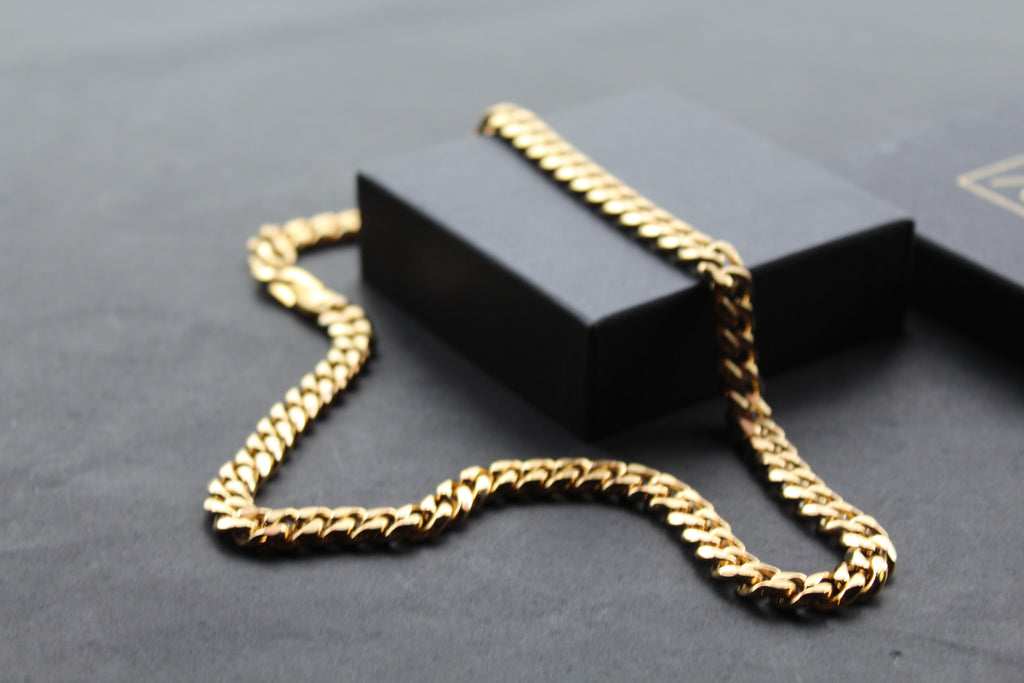 Steel Curb Chain with Yellow Gold Ion Plating
