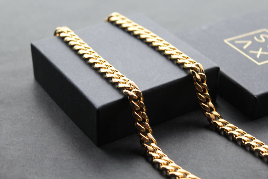 Steel Curb Chain with Yellow Gold Ion Plating