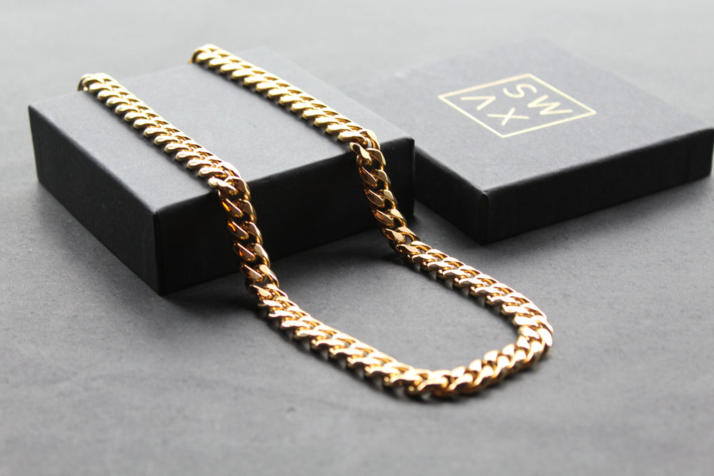 Steel Curb Chain with Yellow Gold Ion Plating