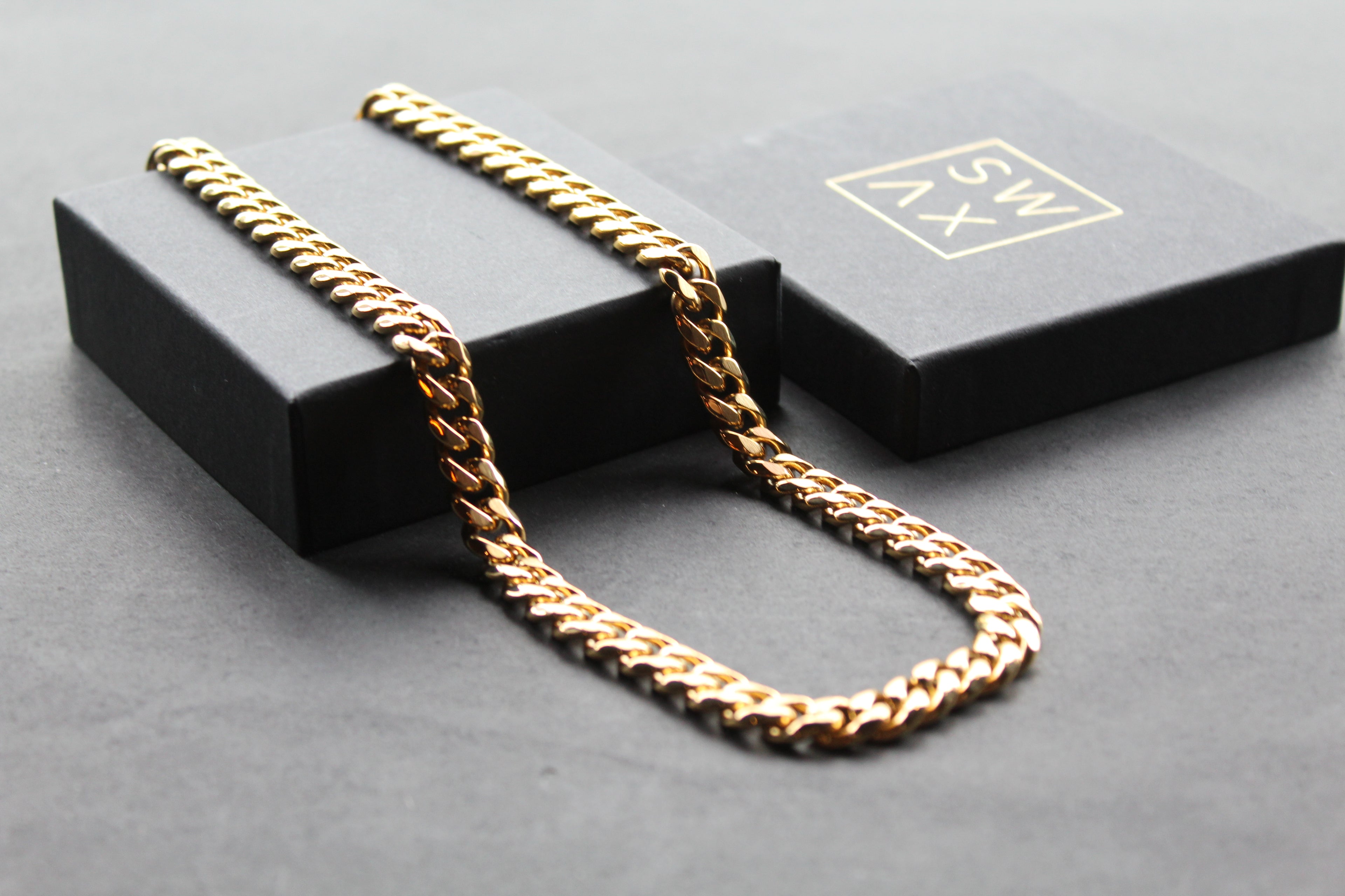 Steel Curb Chain with Yellow Gold Ion Plating