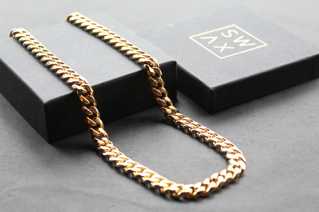 Steel Curb Chain with Yellow Gold Ion Plating