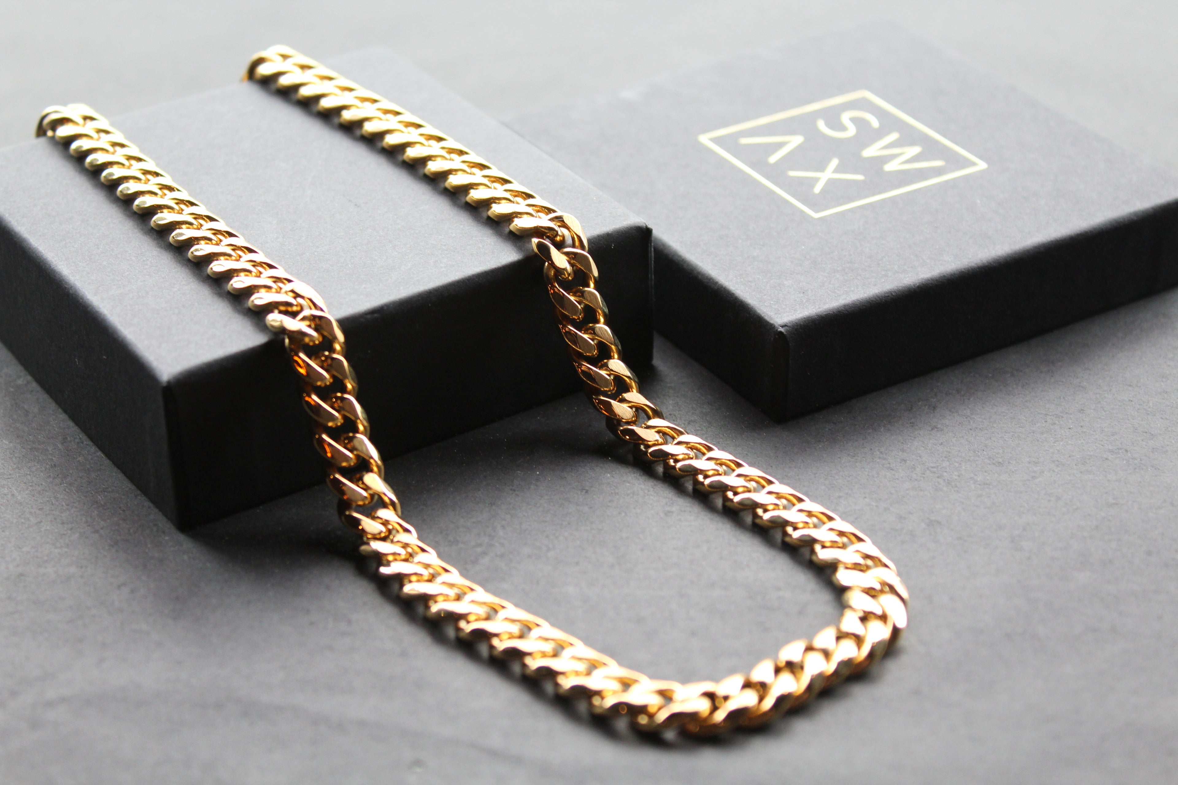 Steel Curb Chain with Yellow Gold Ion Plating