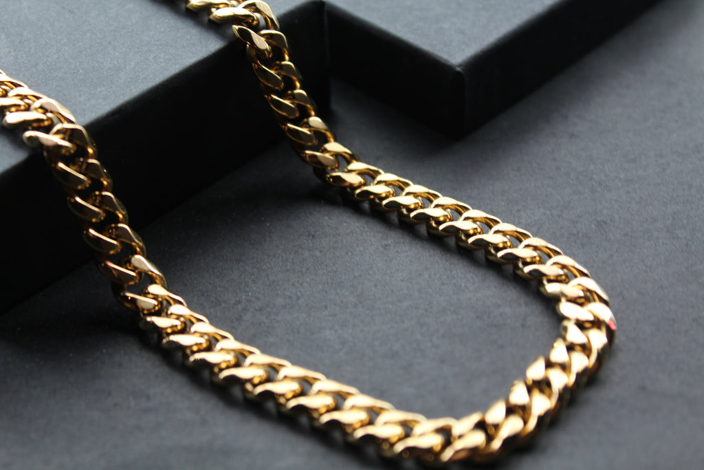 Steel Curb Chain with Yellow Gold Ion Plating