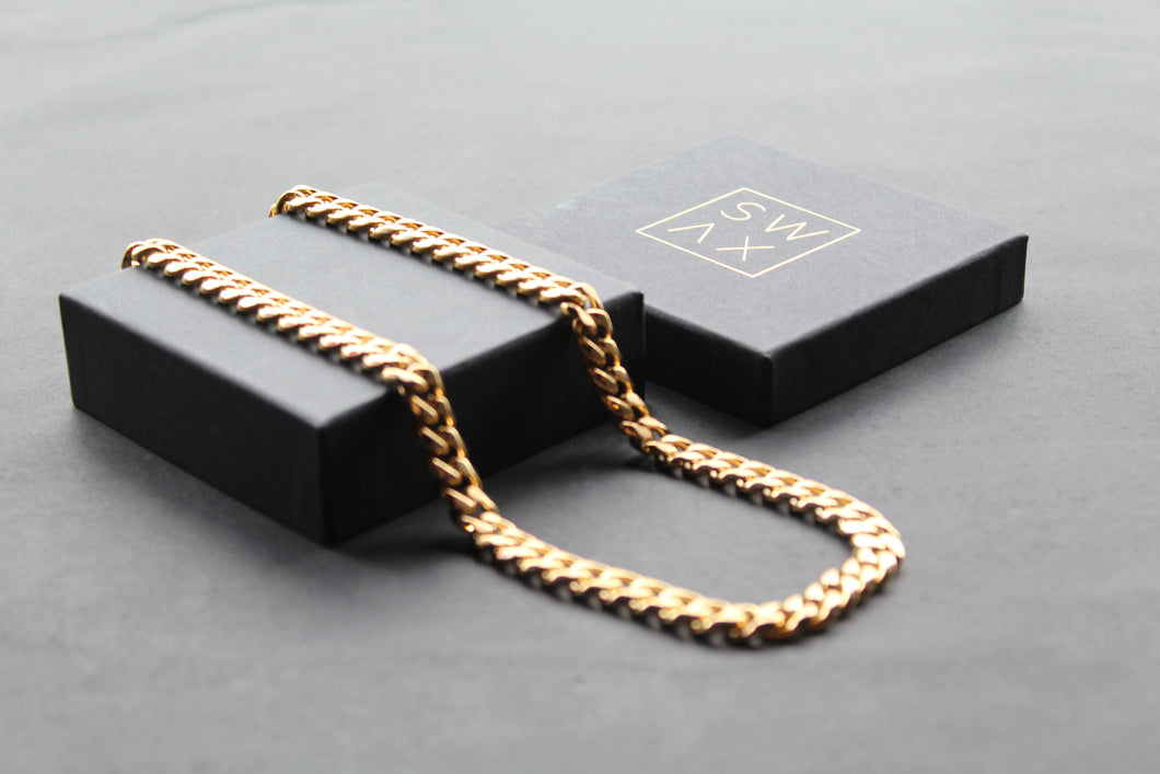 Steel Curb Chain with Yellow Gold Ion Plating