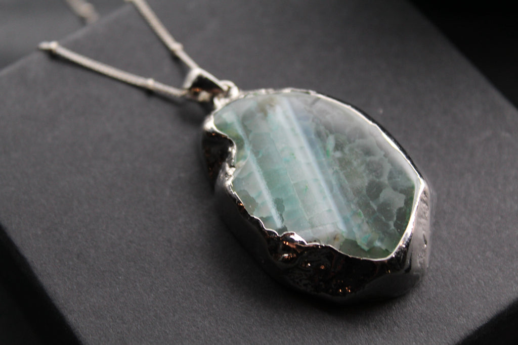 Sterling Silver Green Agate Crystal Long Length Necklace