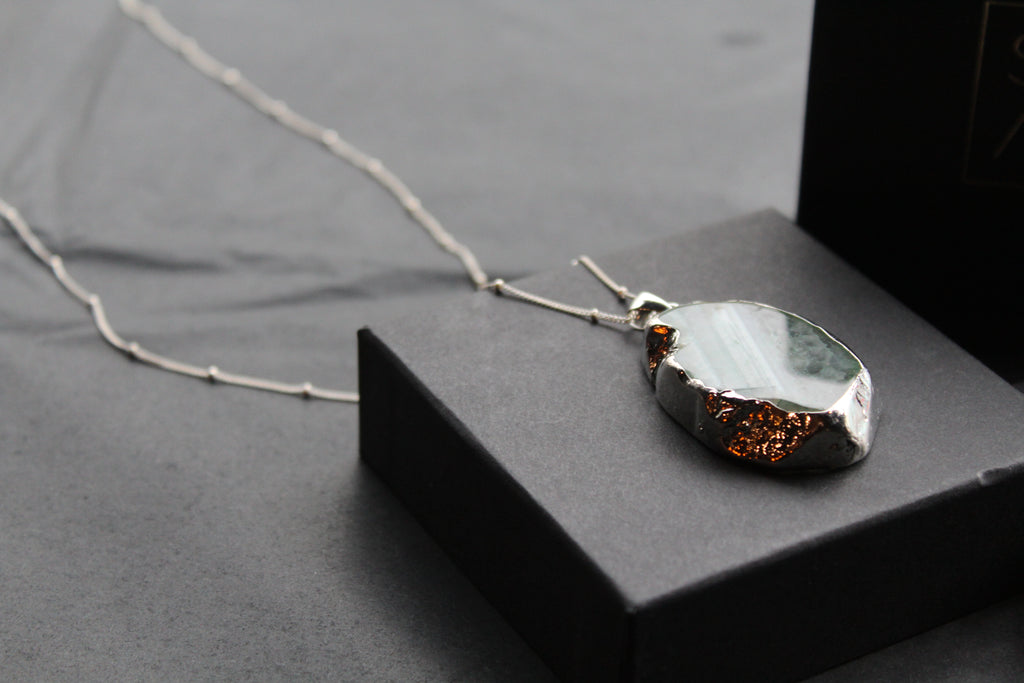 Sterling Silver Green Agate Crystal Long Length Necklace