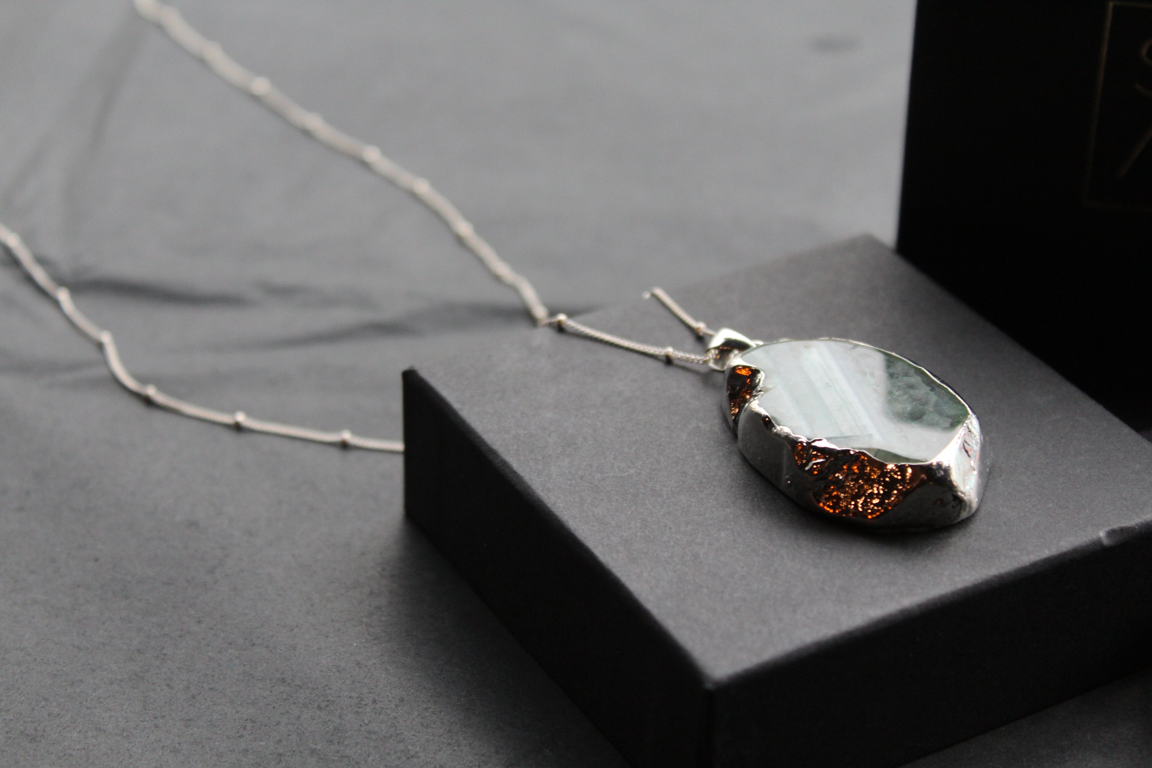 Sterling Silver Green Agate Crystal Long Length Necklace