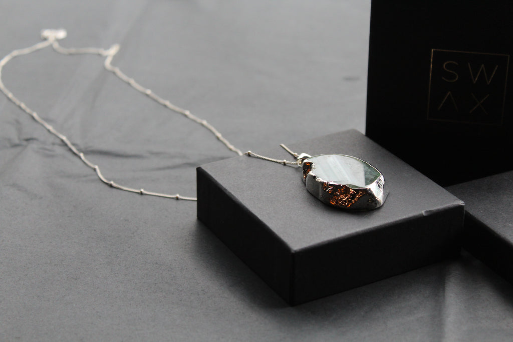 Sterling Silver Green Agate Crystal Long Length Necklace