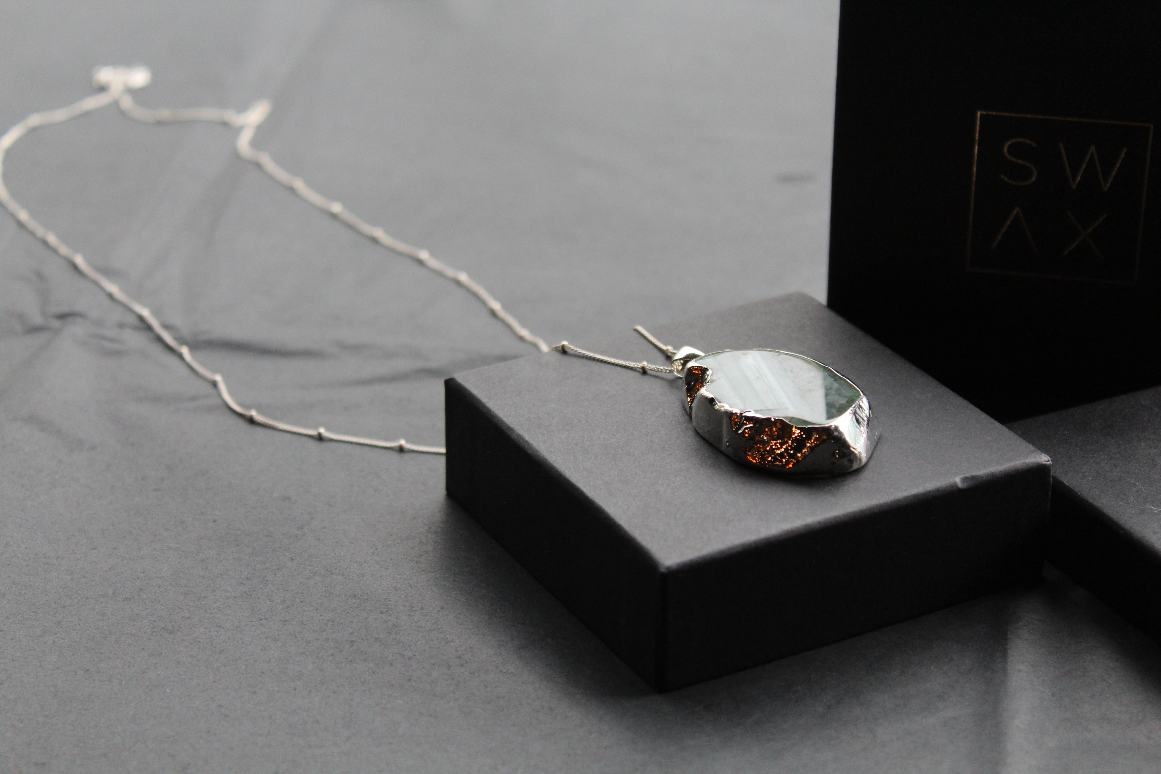 Sterling Silver Green Agate Crystal Long Length Necklace