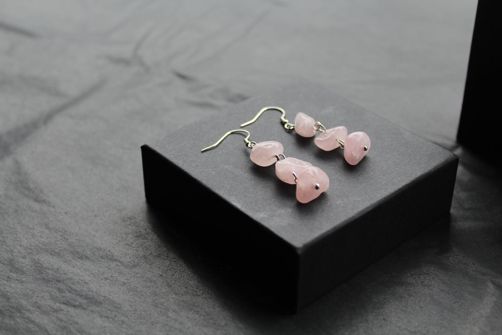 Sterling Silver & Rose Quartz 3 Drop Earrings