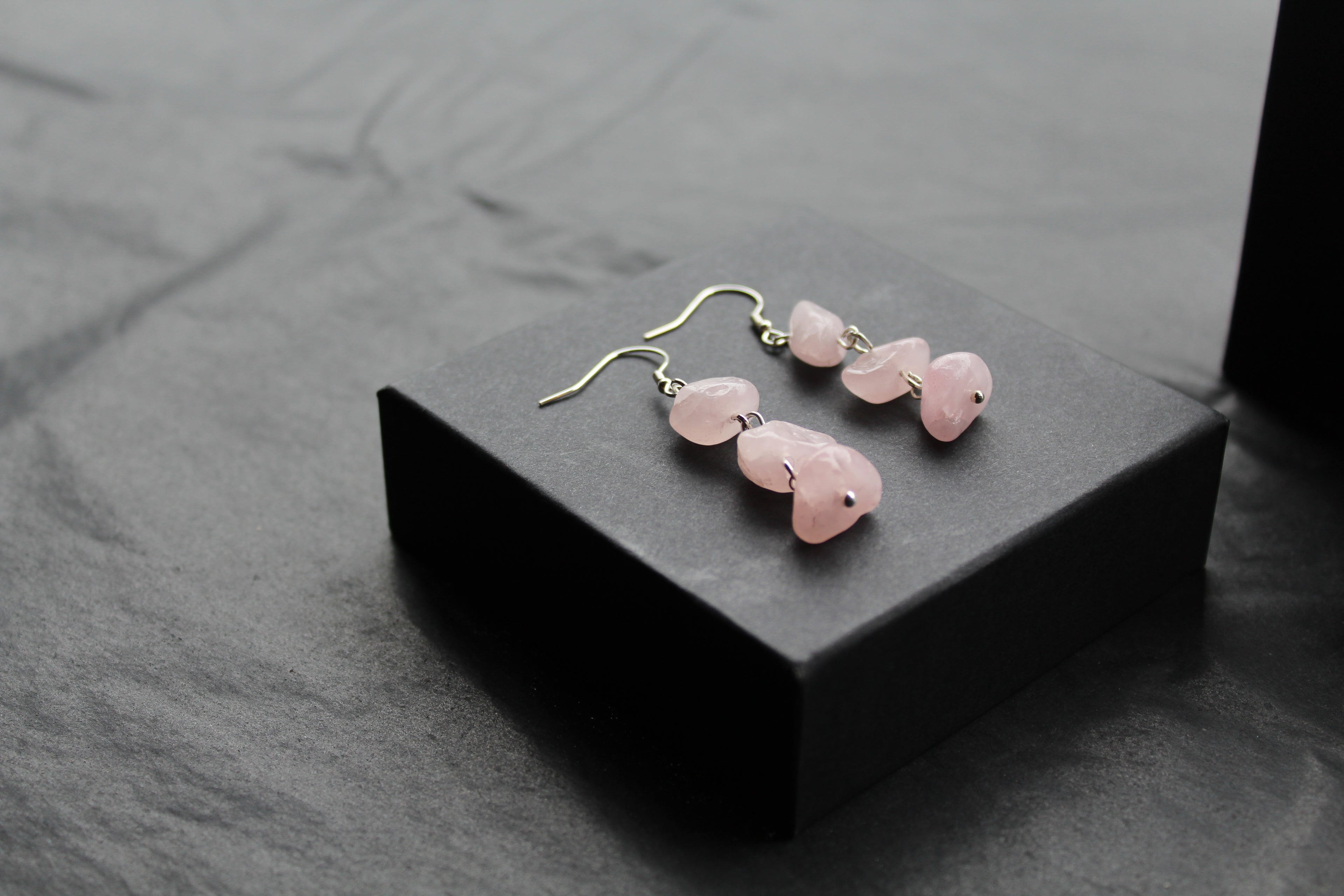 Sterling Silver & Rose Quartz 3 Drop Earrings