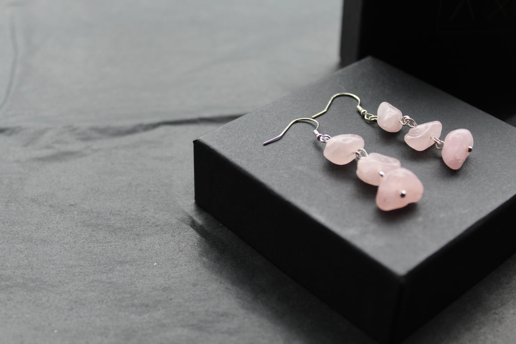 Sterling Silver & Rose Quartz 3 Drop Earrings