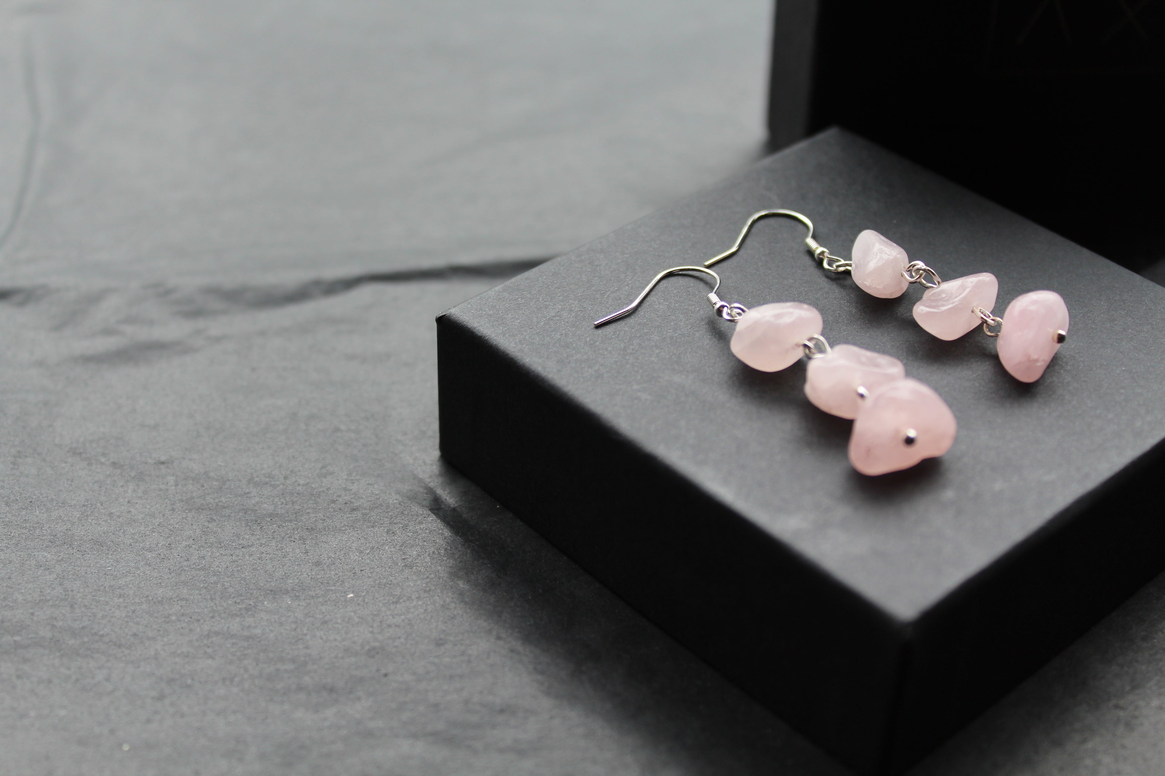 Sterling Silver & Rose Quartz 3 Drop Earrings