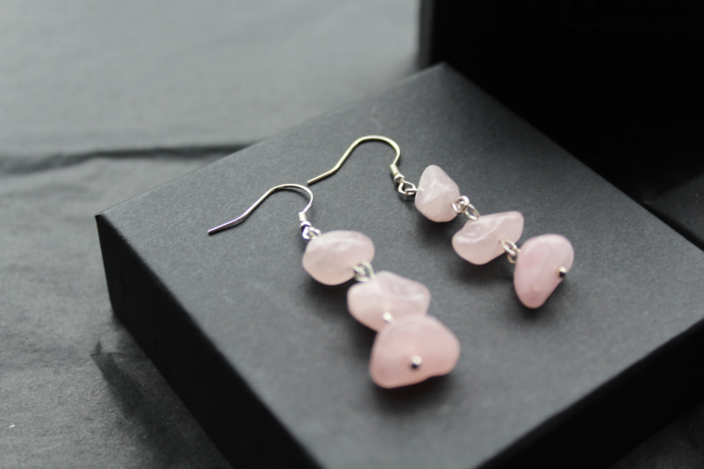Sterling Silver & Rose Quartz 3 Drop Earrings