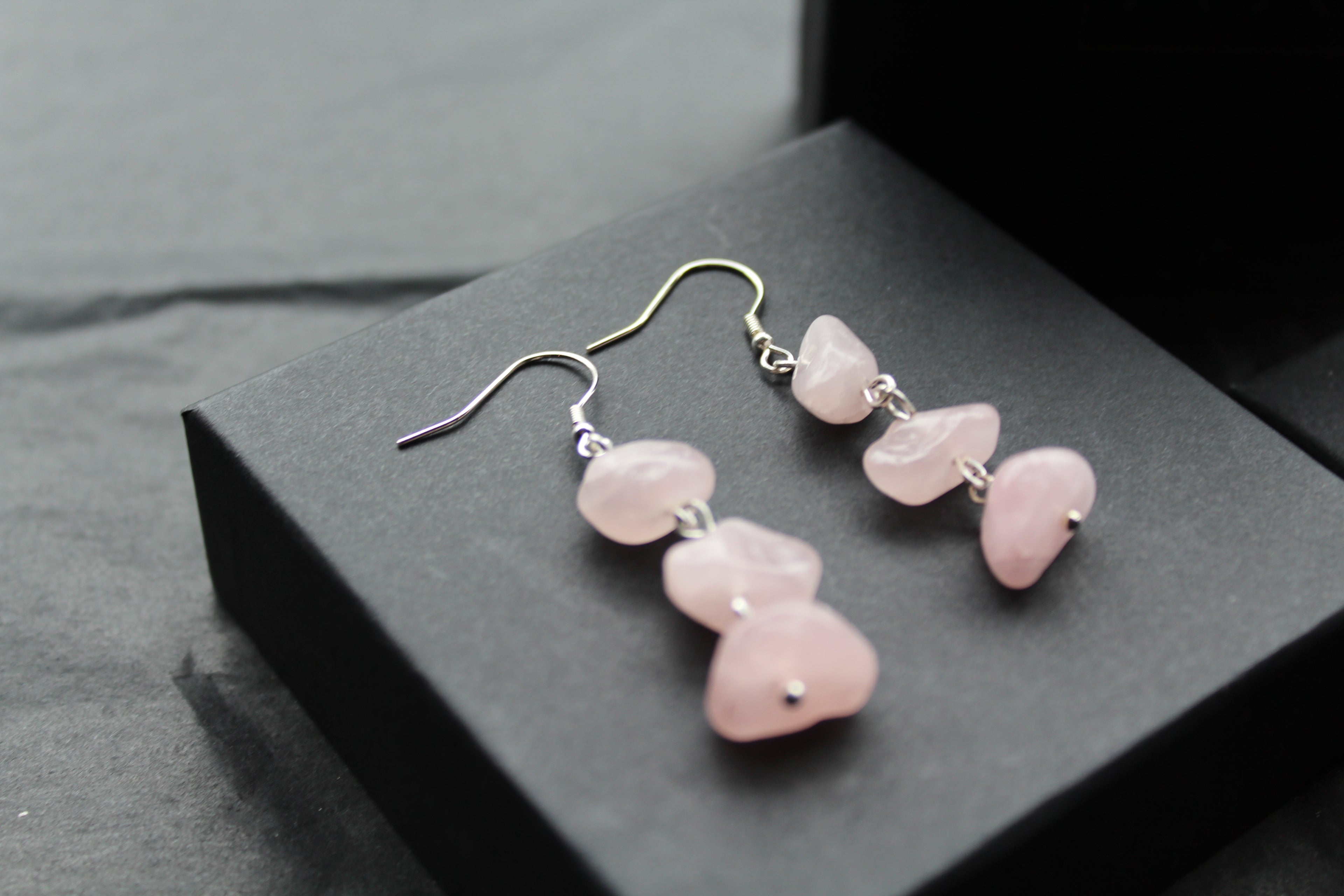 Sterling Silver & Rose Quartz 3 Drop Earrings