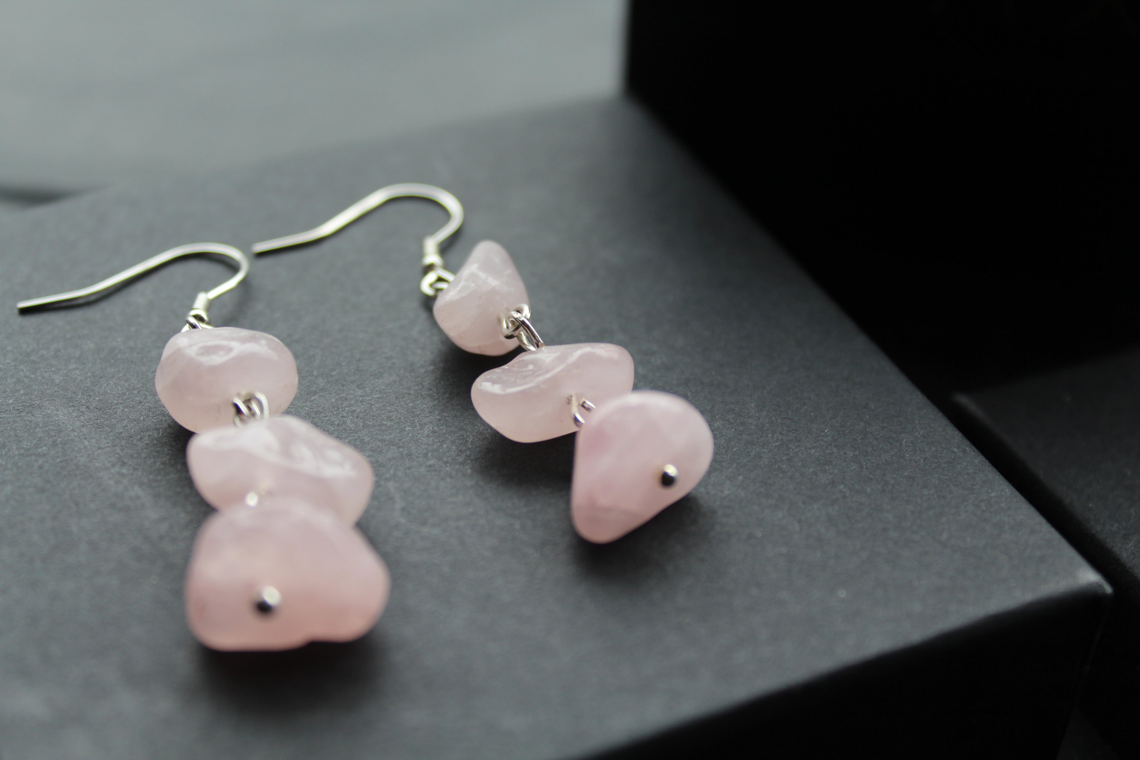 Sterling Silver & Rose Quartz 3 Drop Earrings