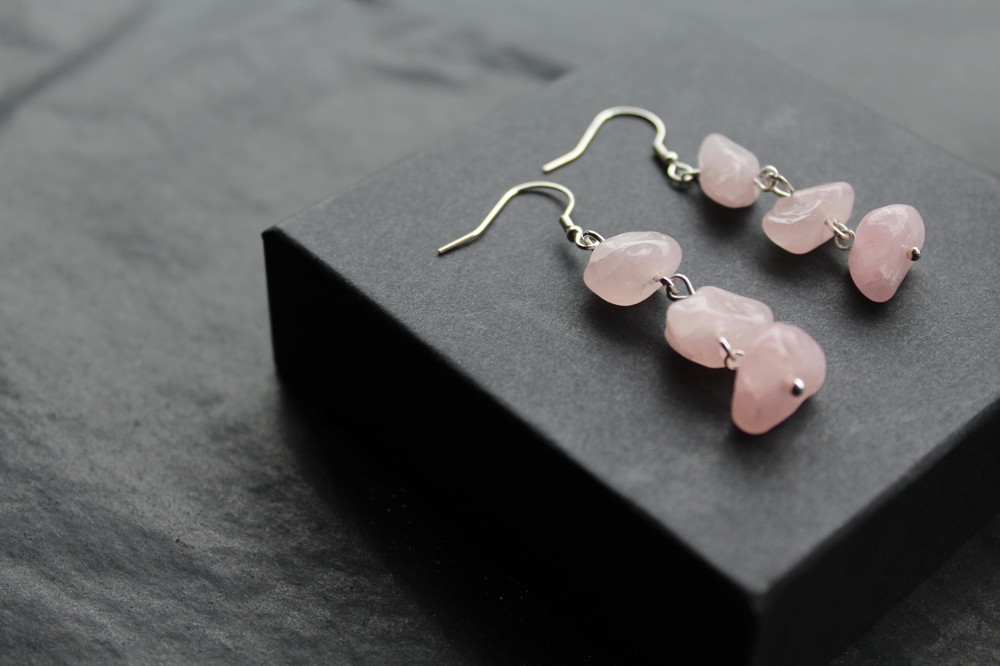 Sterling Silver & Rose Quartz 3 Drop Earrings