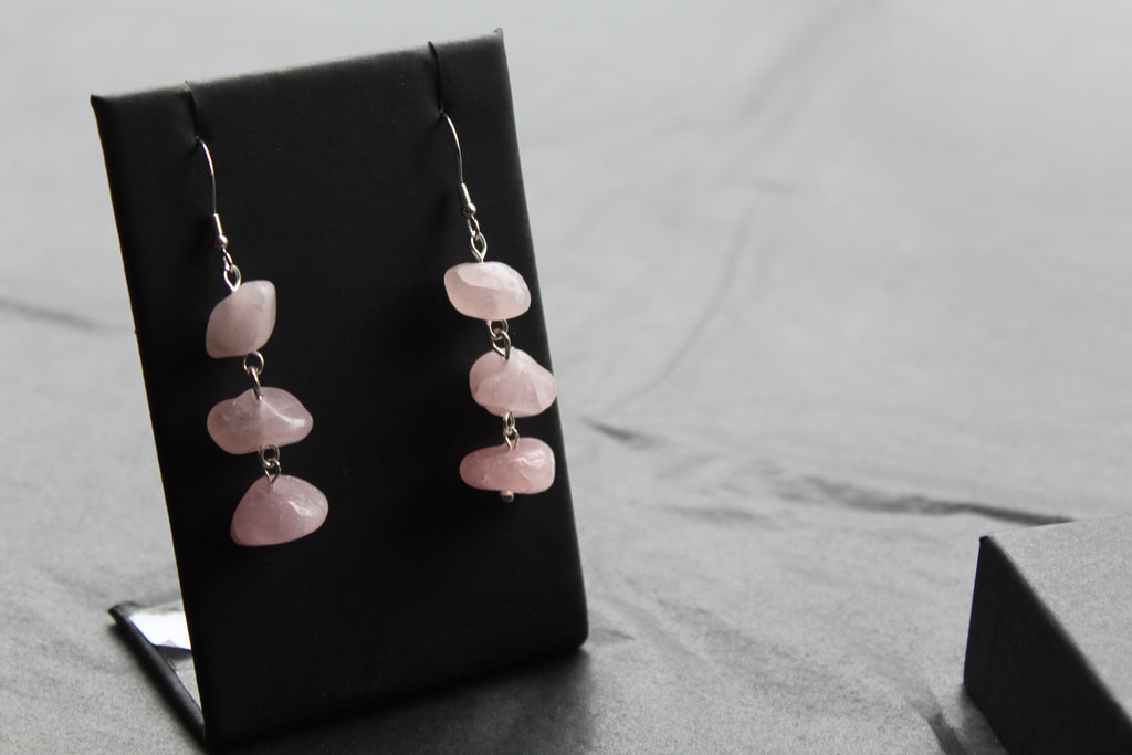 Sterling Silver & Rose Quartz 3 Drop Earrings