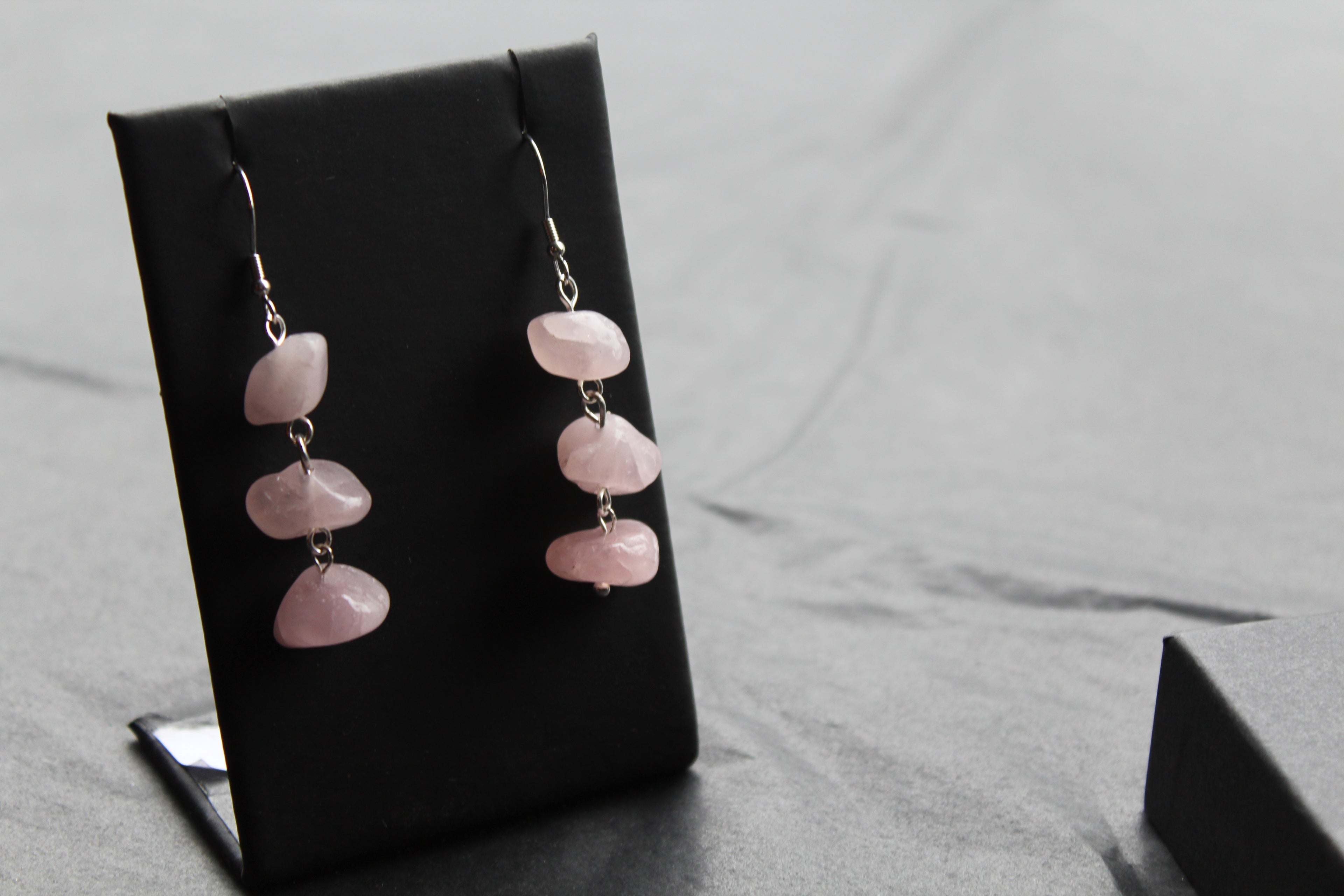 Sterling Silver & Rose Quartz 3 Drop Earrings