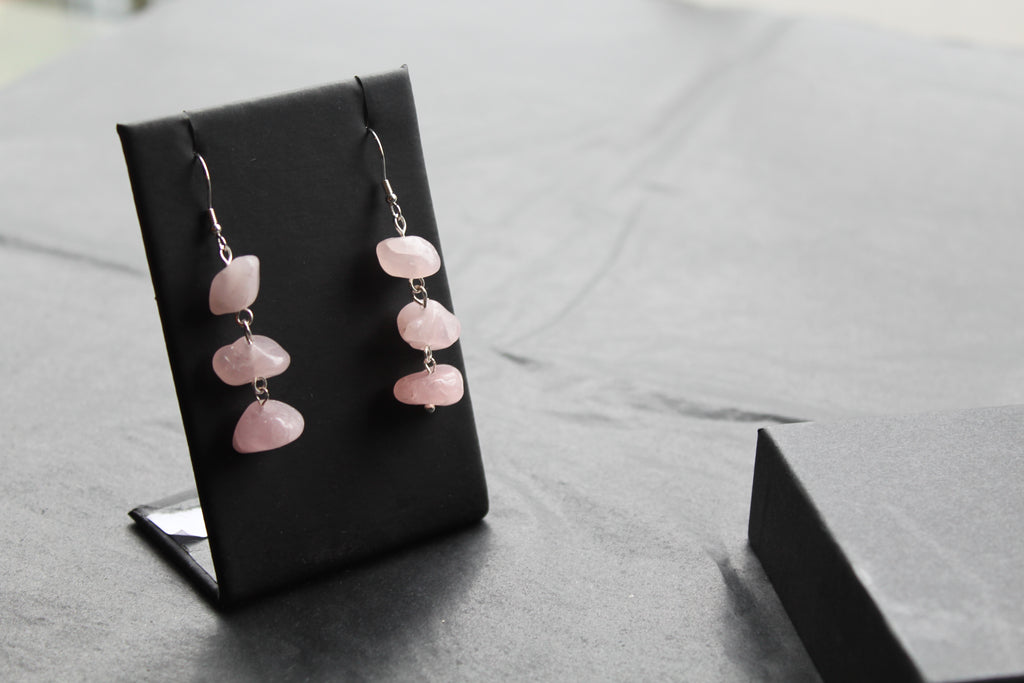 Sterling Silver & Rose Quartz 3 Drop Earrings
