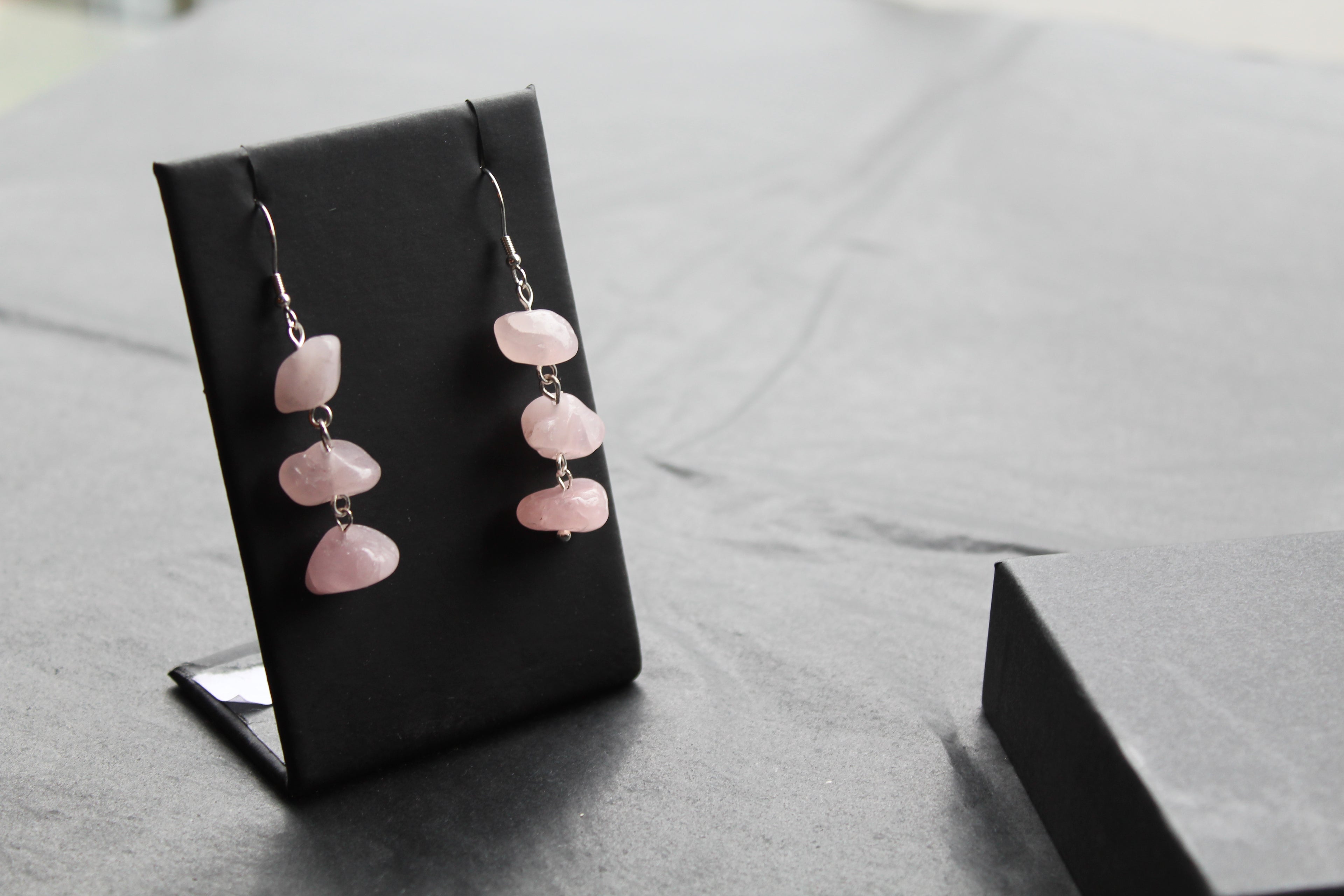 Sterling Silver & Rose Quartz 3 Drop Earrings