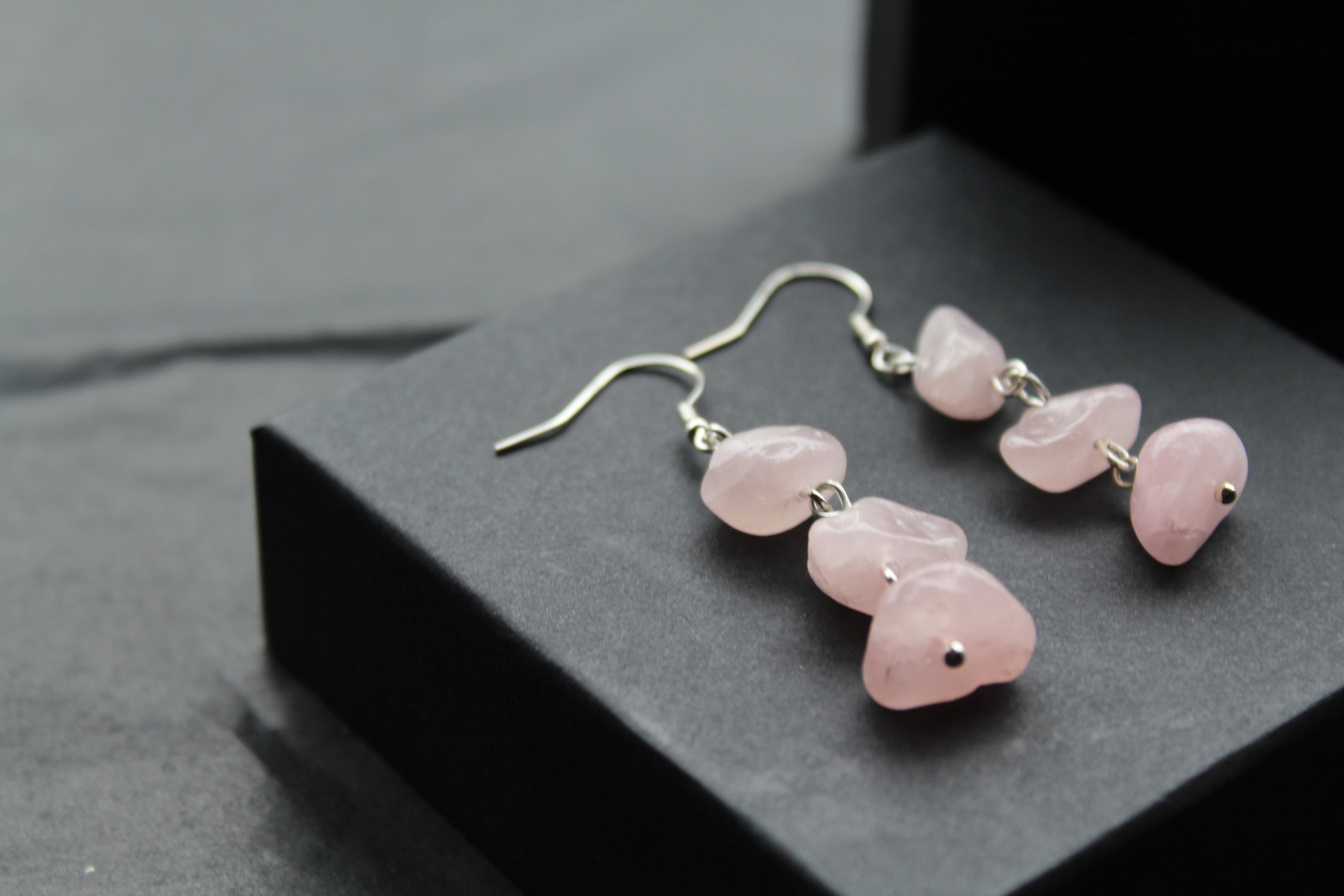 Sterling Silver & Rose Quartz 3 Drop Earrings