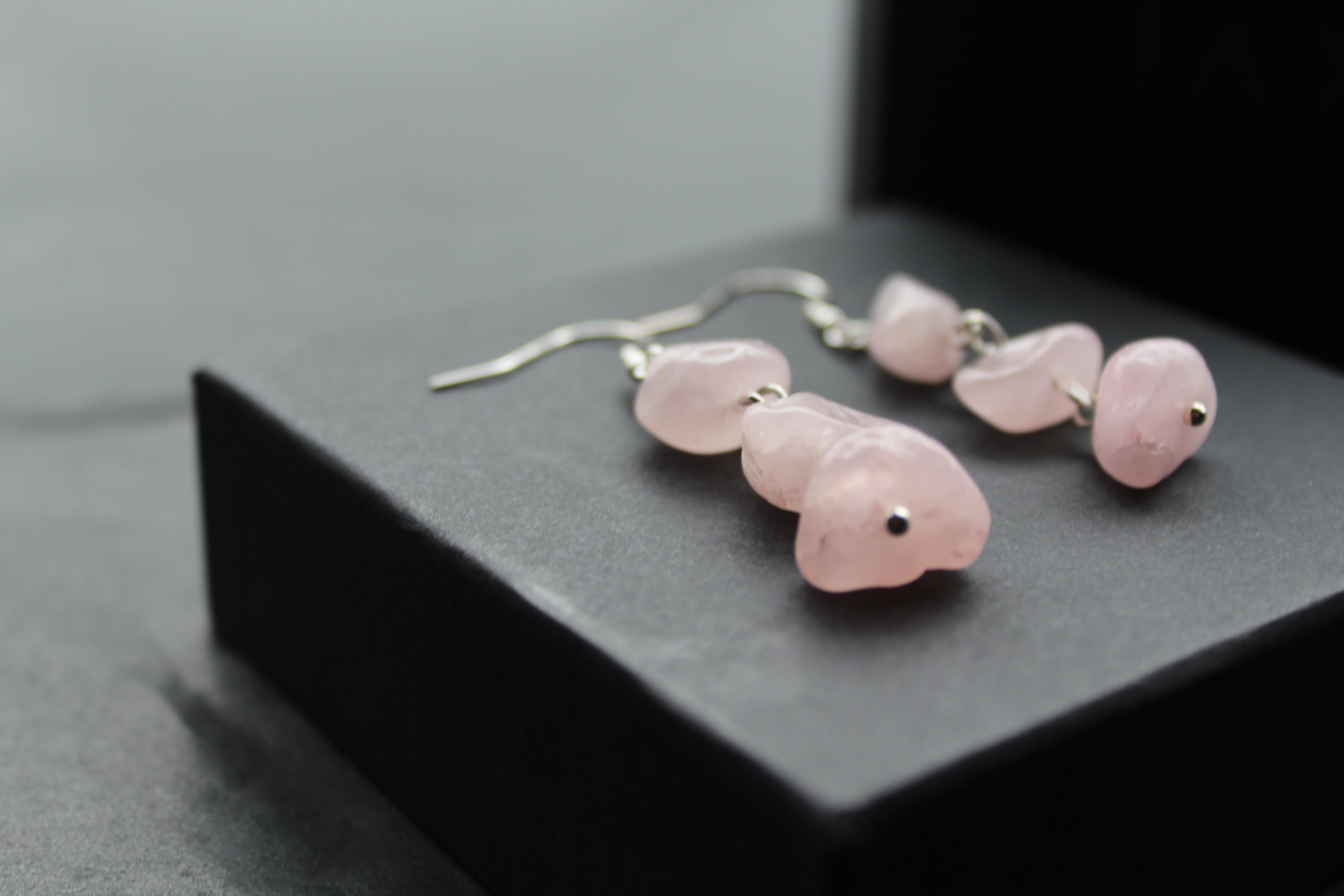 Sterling Silver & Rose Quartz 3 Drop Earrings