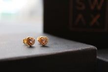 Load image into Gallery viewer, Sterling Silver, Yellow Gold Plated Clear CZ Heart Studs

