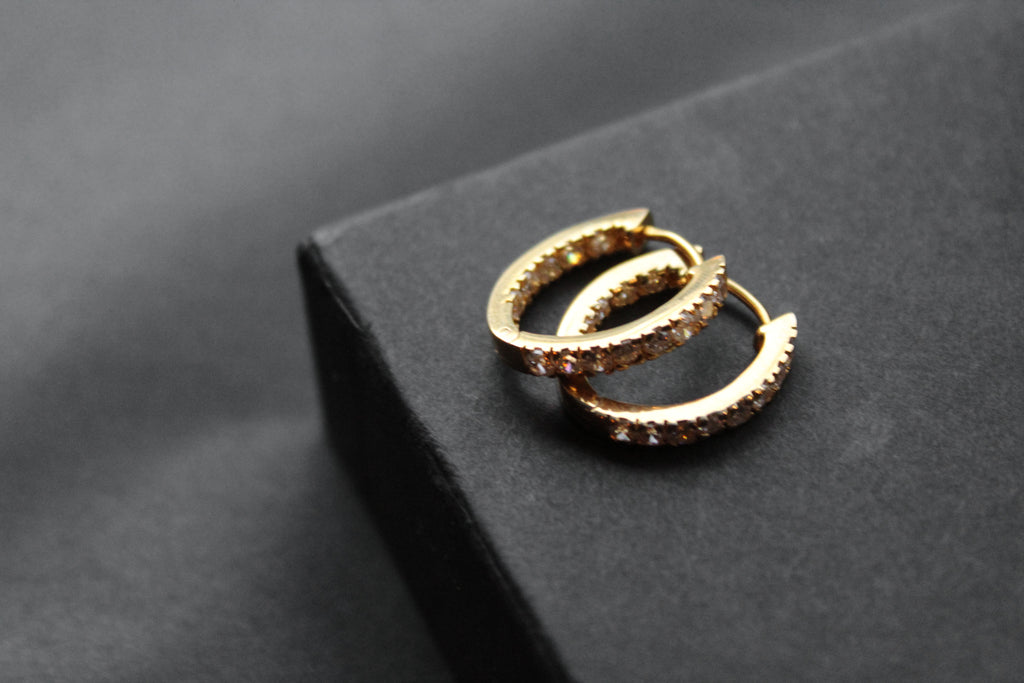 Sterling Silver, Yellow Gold Plated  CZ Oval Huggie Hoops