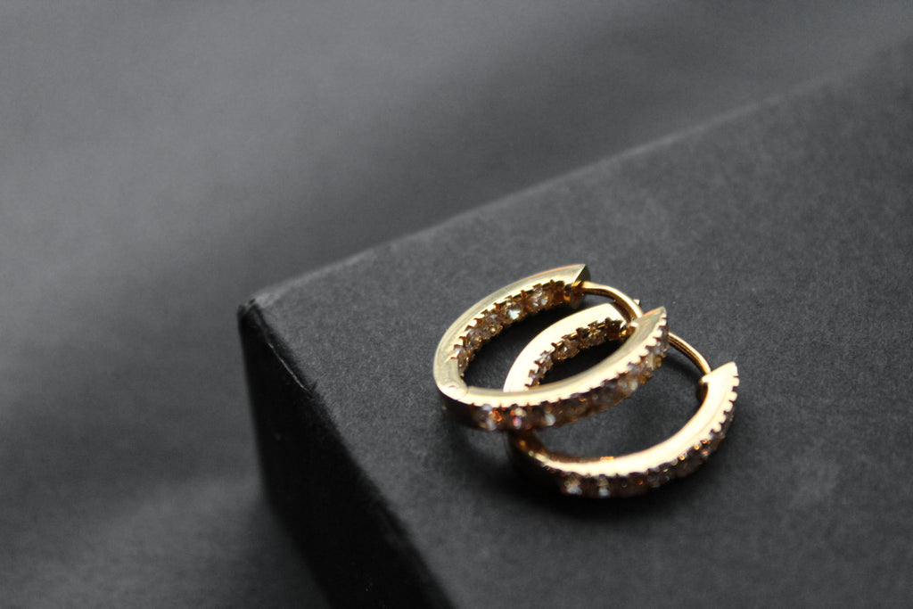 Sterling Silver, Yellow Gold Plated  CZ Oval Huggie Hoops