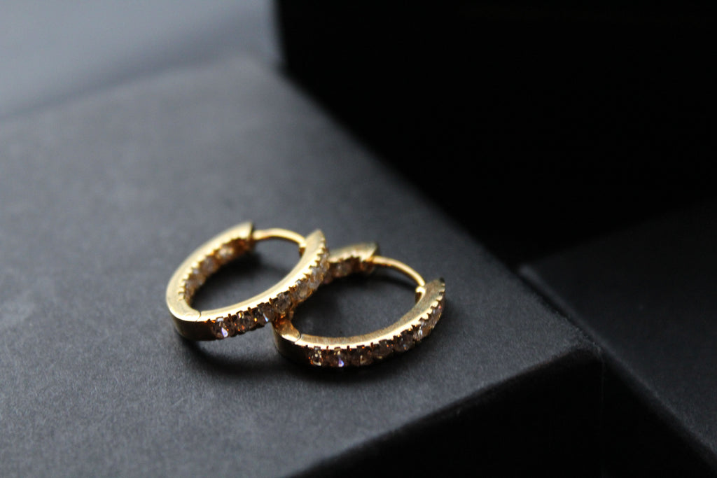 Sterling Silver, Yellow Gold Plated  CZ Oval Huggie Hoops