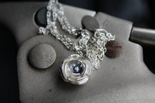 Load image into Gallery viewer, Silver Peony and Grey Pearl Necklace
