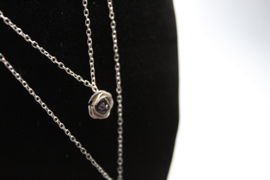 Silver Peony and Grey Pearl Necklace