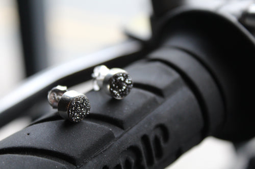 Black Druzy Quartz Stud Earrings