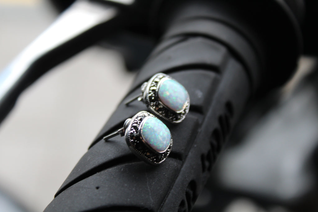 Sterling Silver Marcasite Opal Stud Earring