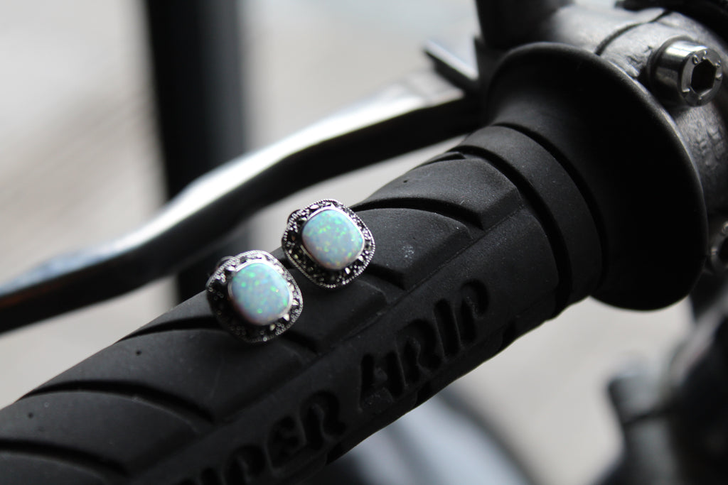 Sterling Silver Marcasite Opal Stud Earring