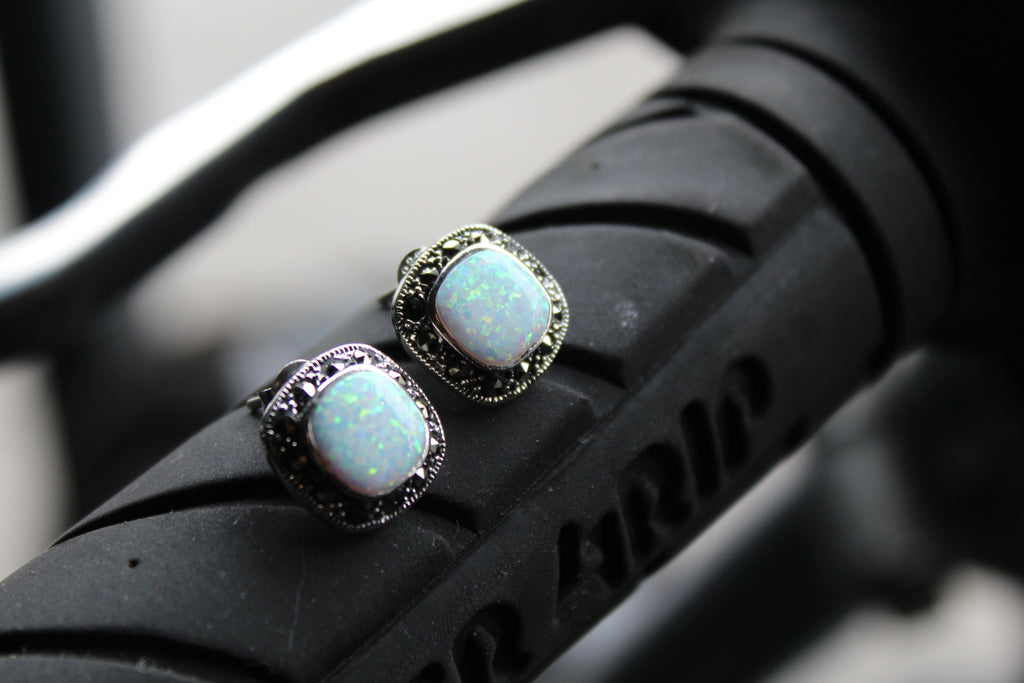 Sterling Silver Marcasite Opal Stud Earring