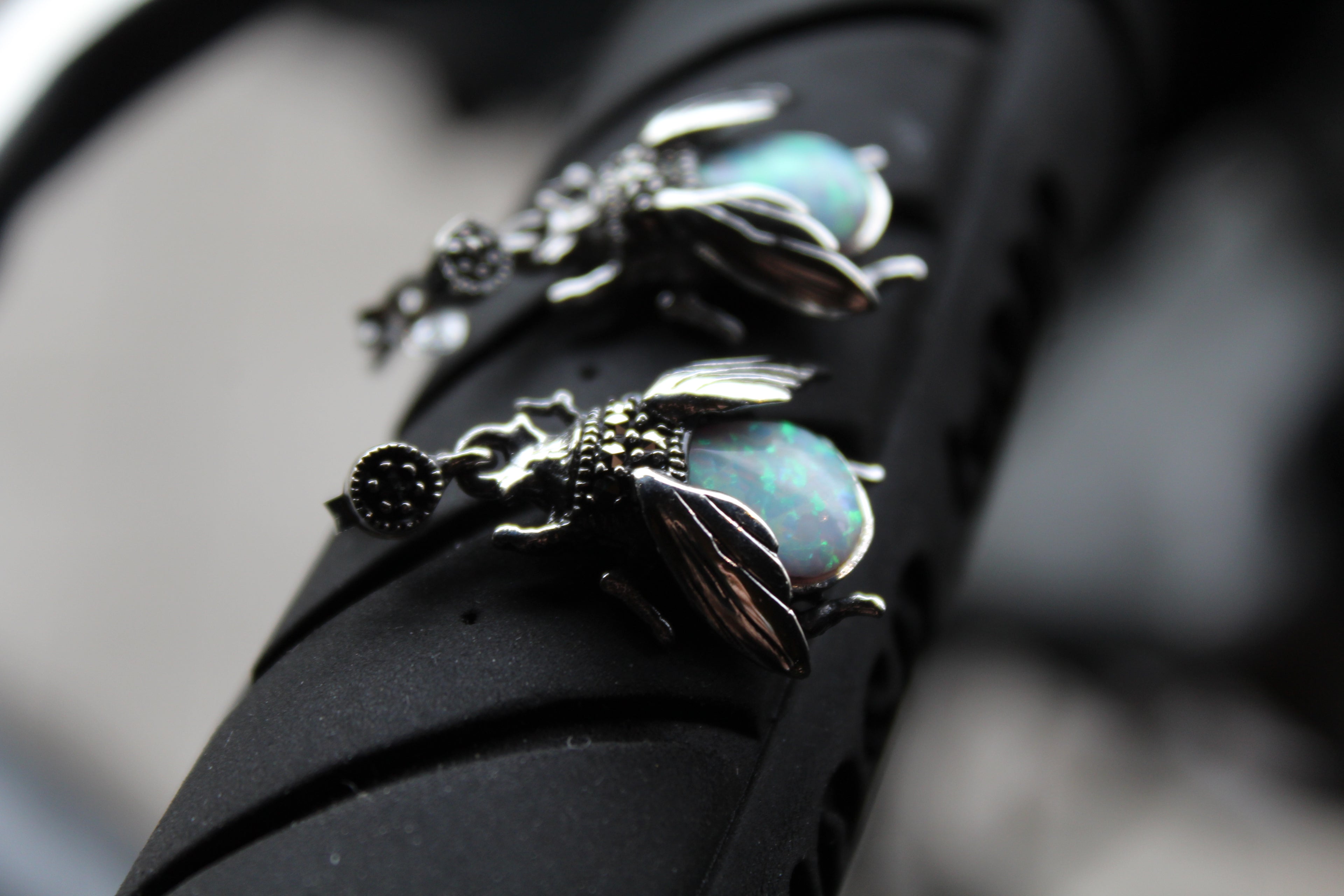 Marcasite Beetle Earring with Opal