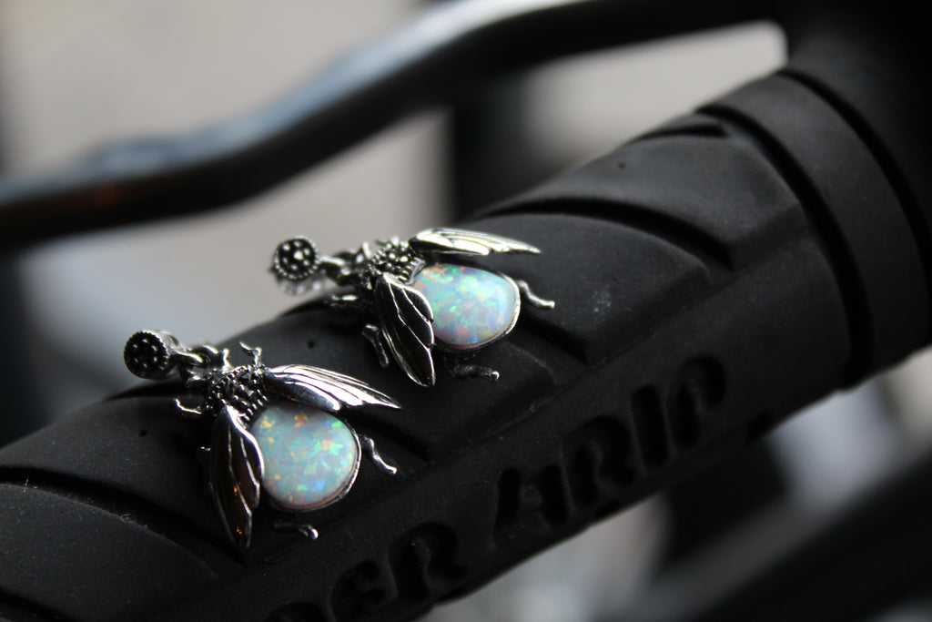 Marcasite Beetle Earring with Opal