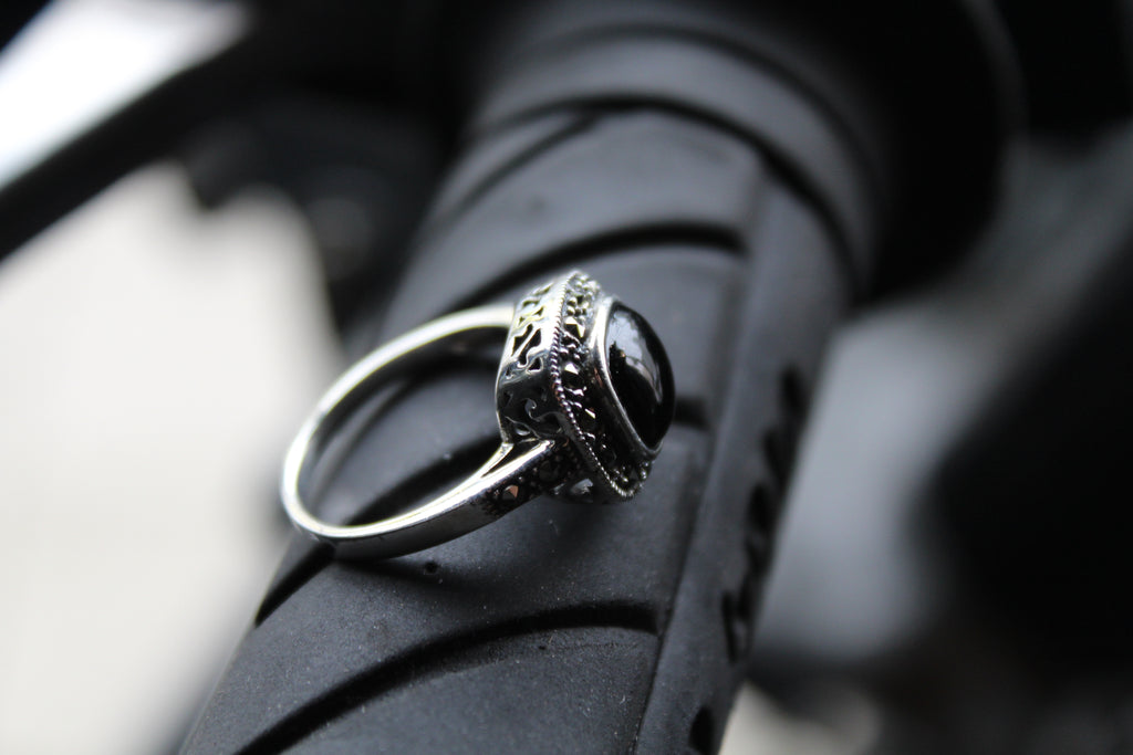 Square Marcasite and Onyx Ring