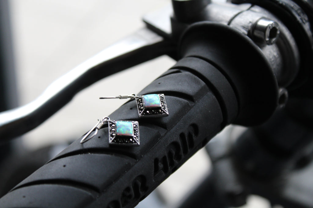 Marcasite Square Opal Drop Earring