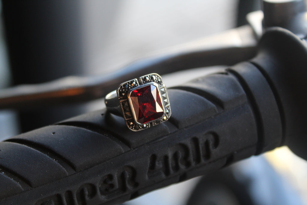 Garnet CZ Marcasite Ring