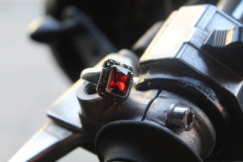 Garnet CZ Marcasite Ring