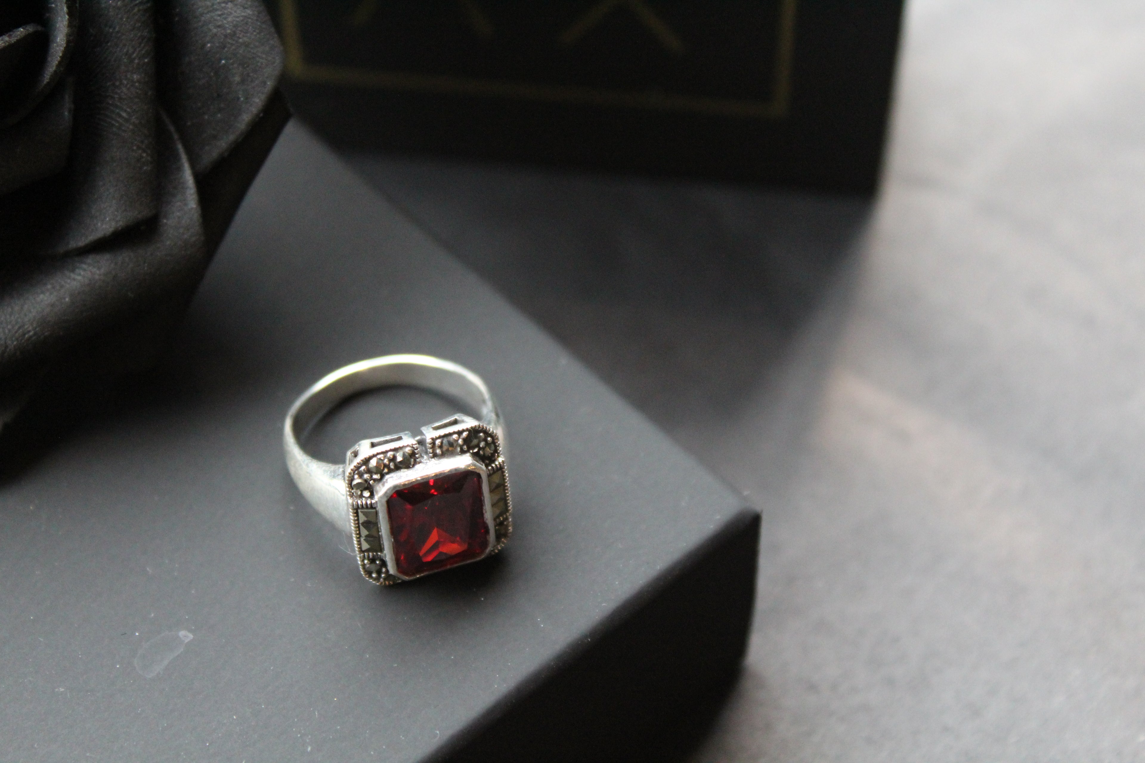 Garnet CZ Marcasite Ring