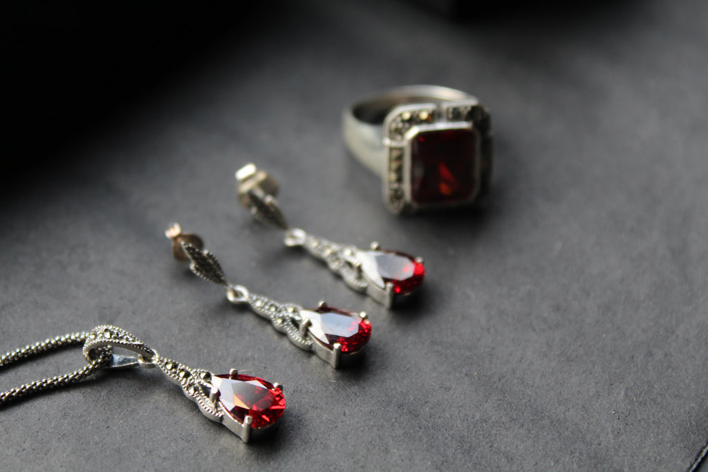 Garnet CZ and Marcasite Pendant