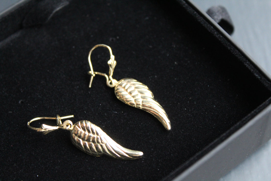 9ct Gold Angel Wing Drop Earrings