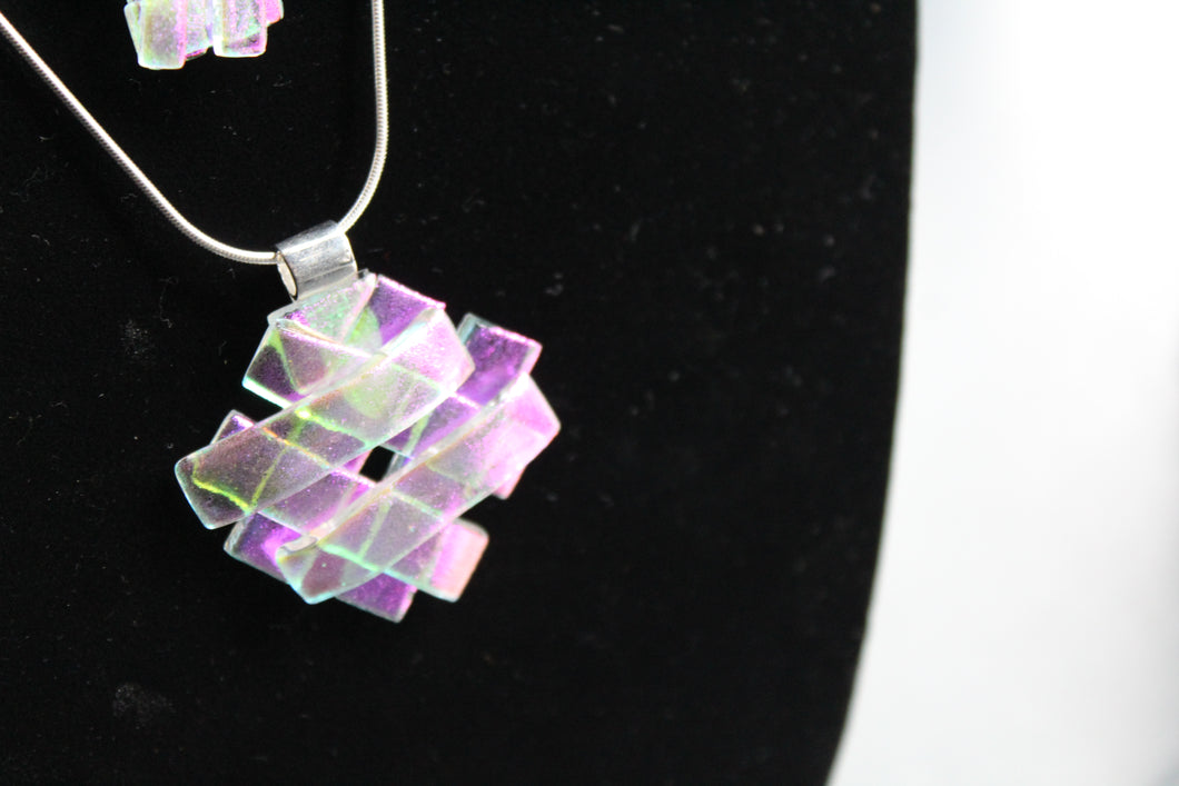 Pale Pink Dichroic Glass Crinkle Pendants