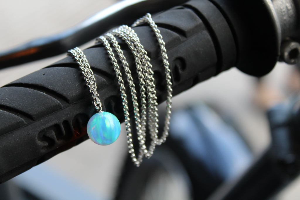 Long Iridescent Sea Opal Necklace Silver