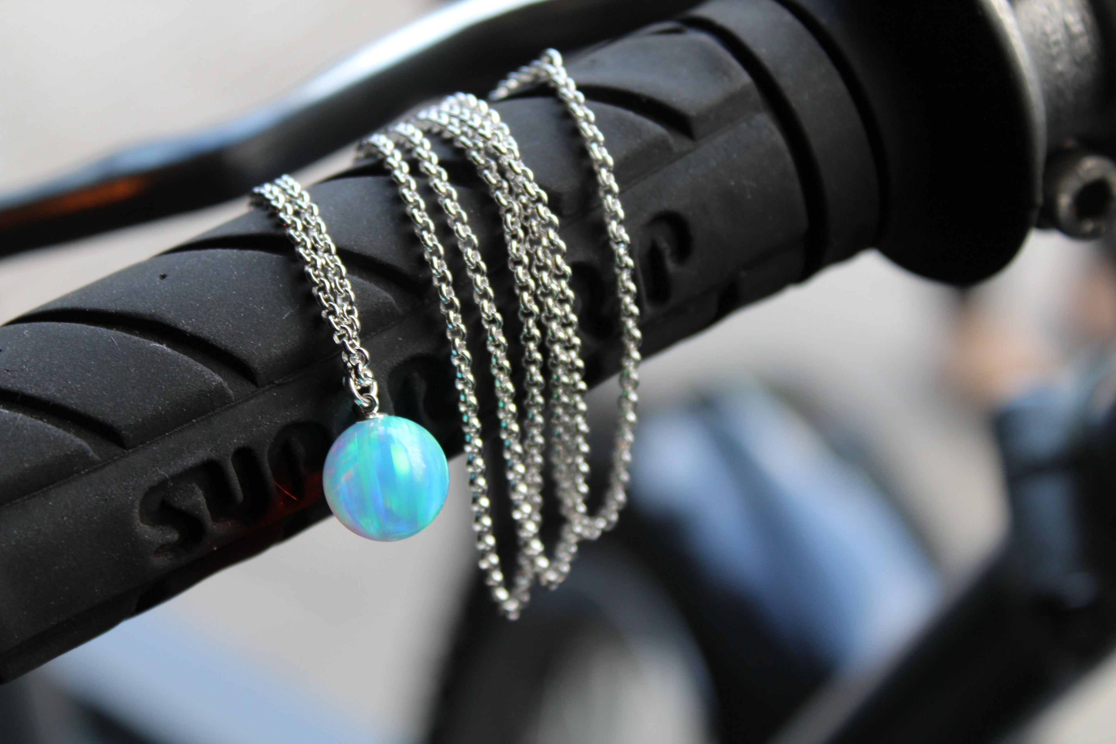 Long Iridescent Sea Opal Necklace Silver
